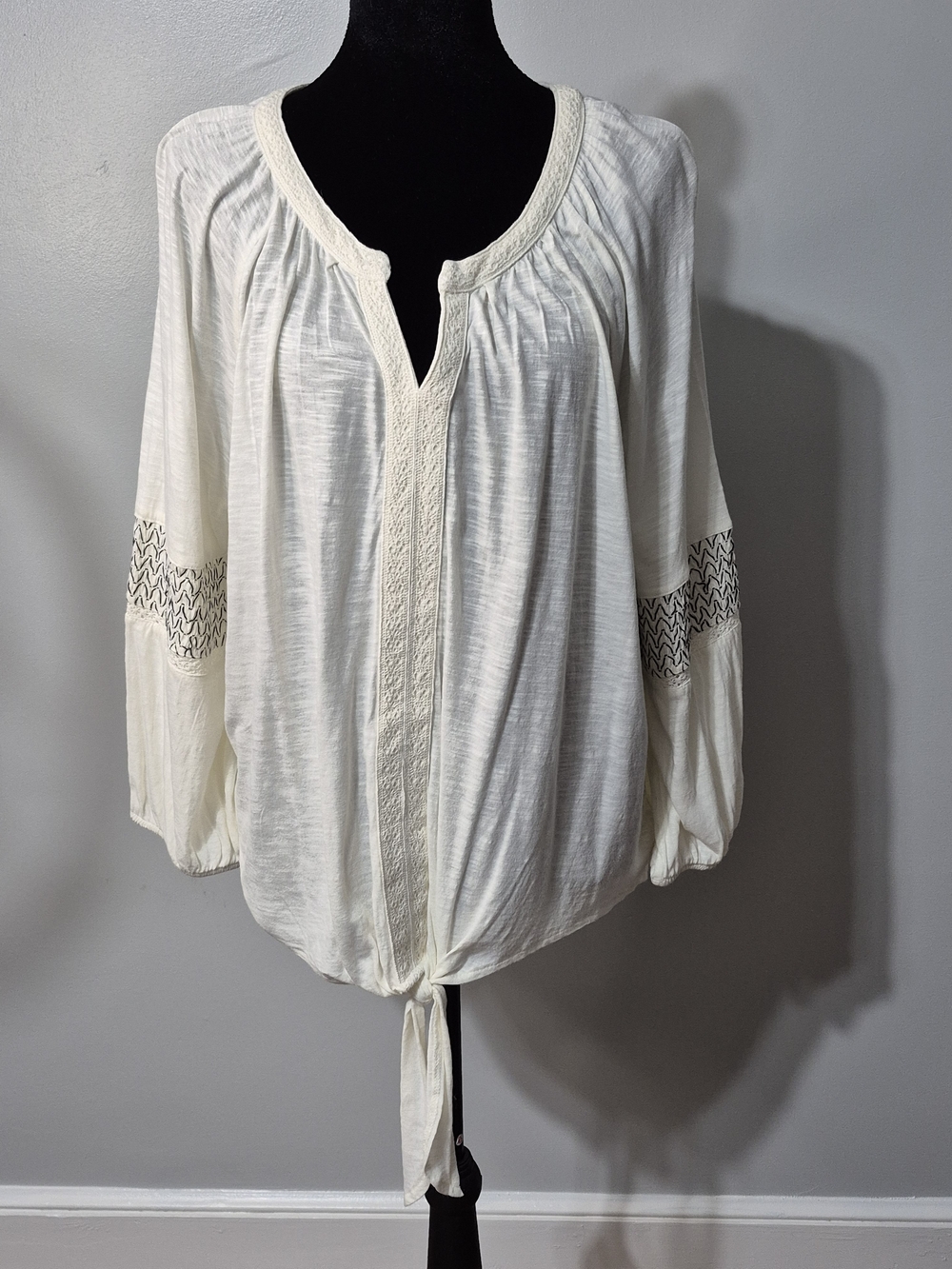 new directions White Boho Tie-Front Peasant Blouse Size Large